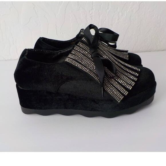 MIGATO Black Velvet Loafers Slip On Wedges Women Size EU36 US6M Shiny Accent - Picture 1 of 14
